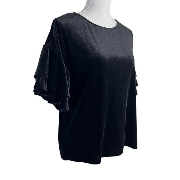 Aqua Black Velour Blouse Size Medium Flared Short Sleeves Formal Cocktail Top - Picture 2 of 5